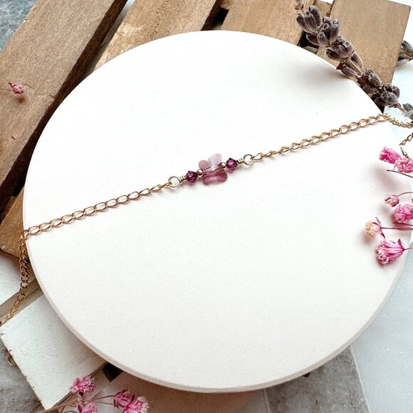 New Crystal Butterfly Gold Chain Bracelet | Handmade in British Columbia - Picture 3 of 5